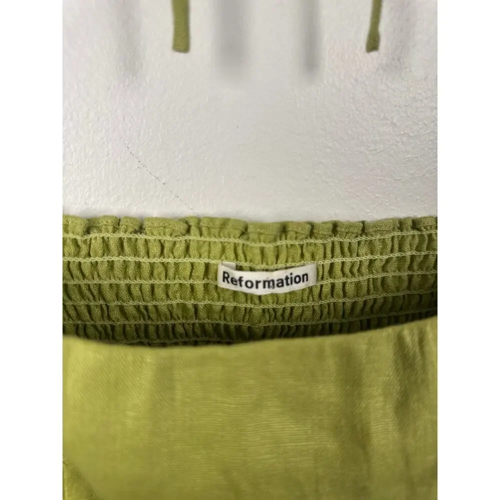 Reformation 100% Linen Puff Sleeve Crop Top Green, Size 10